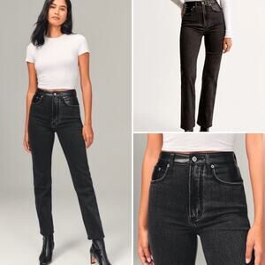 Abercrombie & Fitch NEW Mixed Fabric Ultra High Rise Ankle Straight Jean SZ 35 S